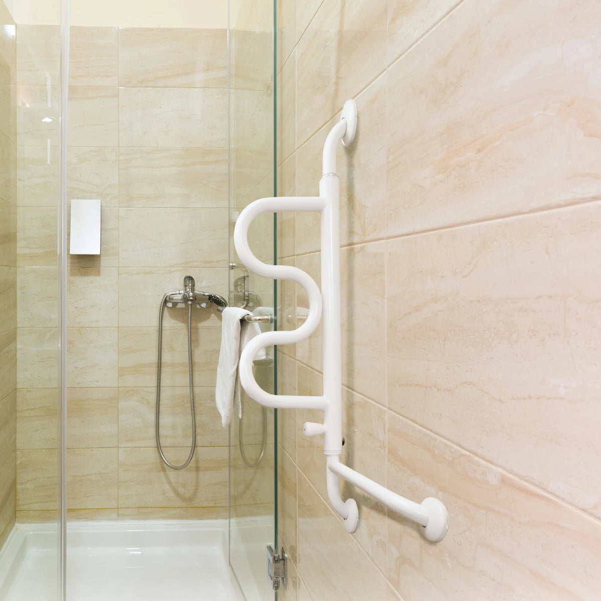 Bathtub Security Pole & Curve Grab Bar-White
