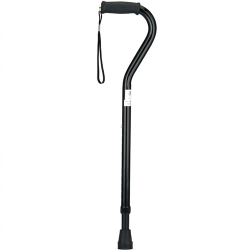 Black cane with adjustable handle and wrist strap